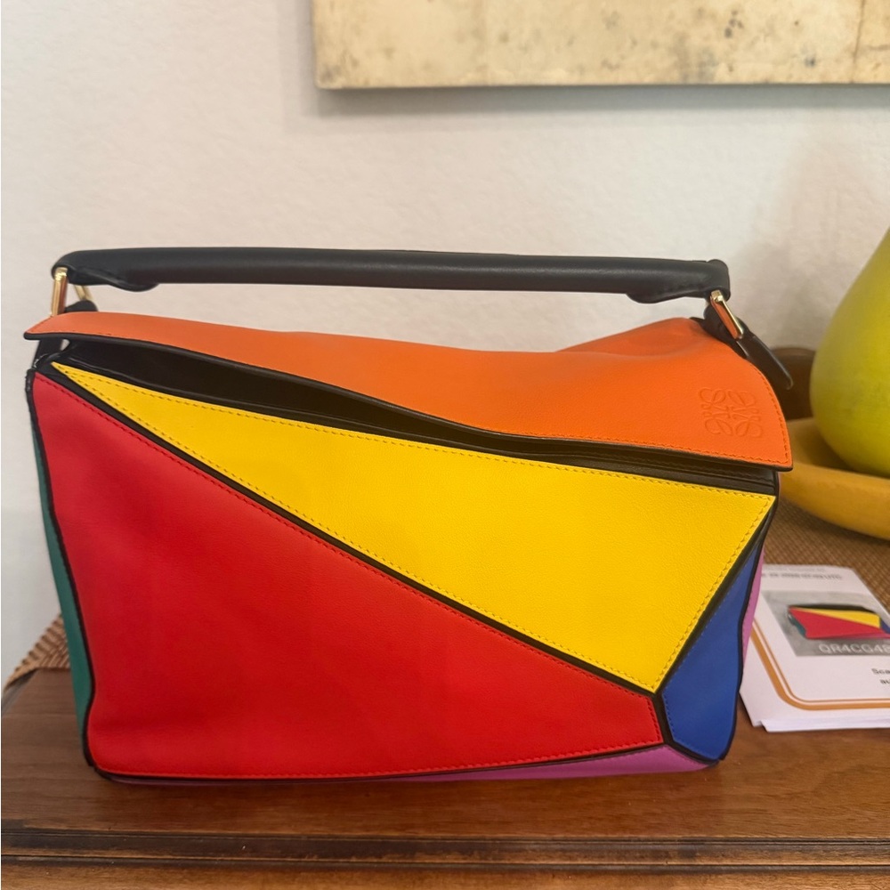 Loewe Multicolor Geometric Puzzle Shoulder Bag in Red, Orange, Yellow & Blue